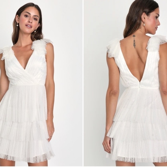 LULUS Sexy Ruffles Bridal Bachelorette Engagement Bridal Shower Honeymoon Mini - Picture 3 of 3